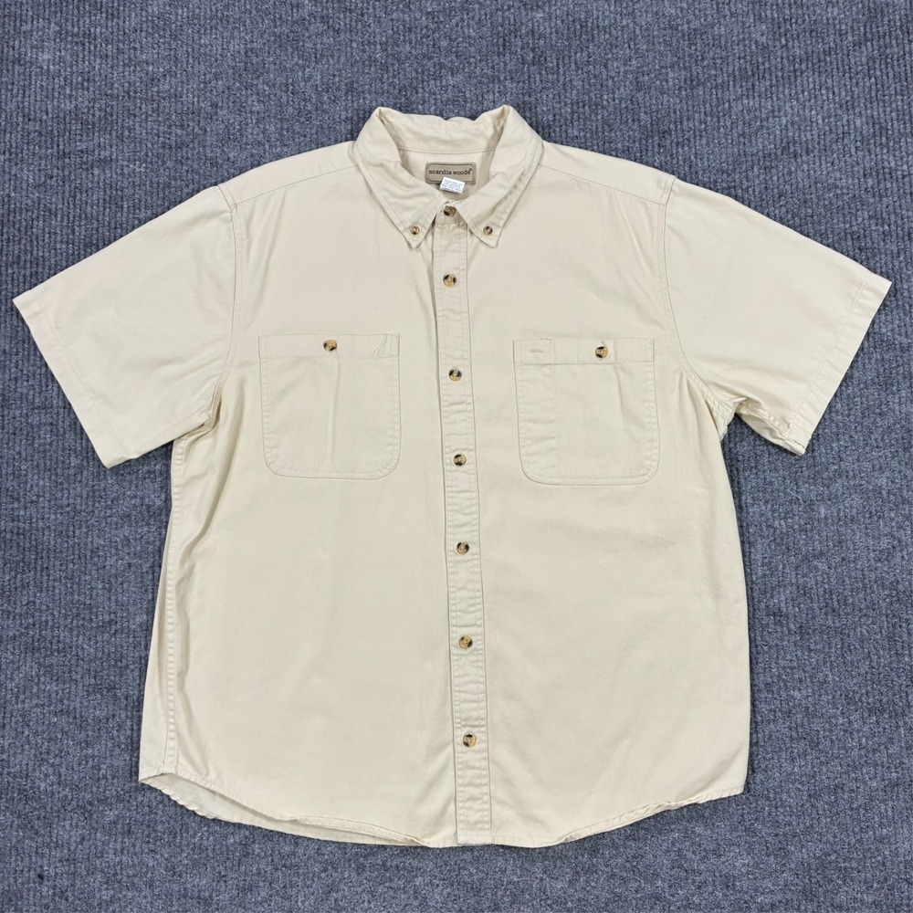 Scandia Woods Short Sleeve Button Down Shirt Mens Size XLG Beige Cotton Utility